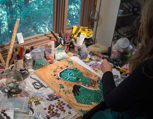 Jane working on Green Tara mosaic